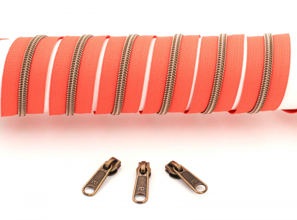 Endlosreißverschluss metallisiert koralle/messing-antik (1m)