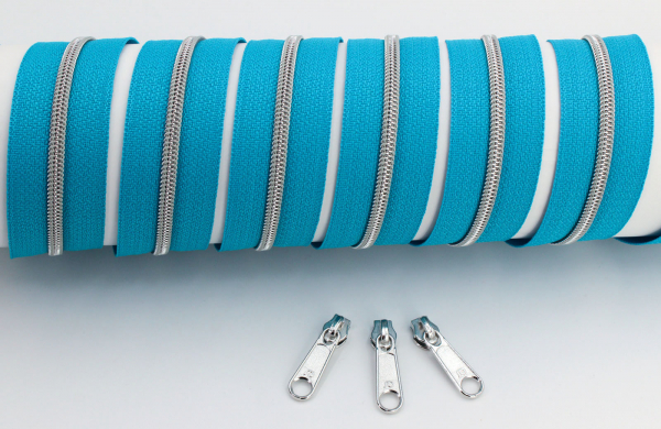 Endlosreißverschluss metallisiert schmal türkis/silber (1m)