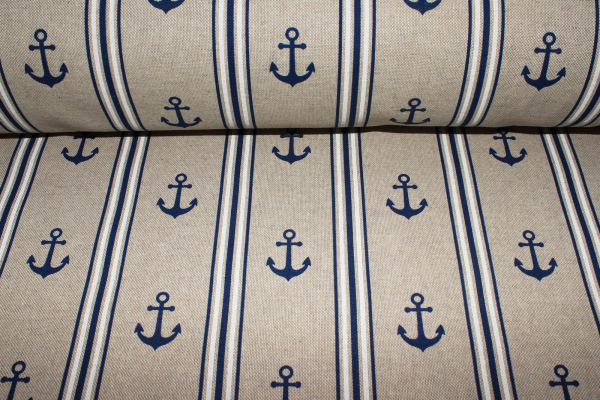 Dekostoff Anker und Streifen Leinen Look (10 cm)