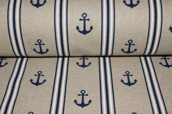Dekostoff Anker und Streifen Leinen Look (10 cm)