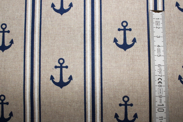 Dekostoff Anker und Streifen Leinen Look (10 cm)