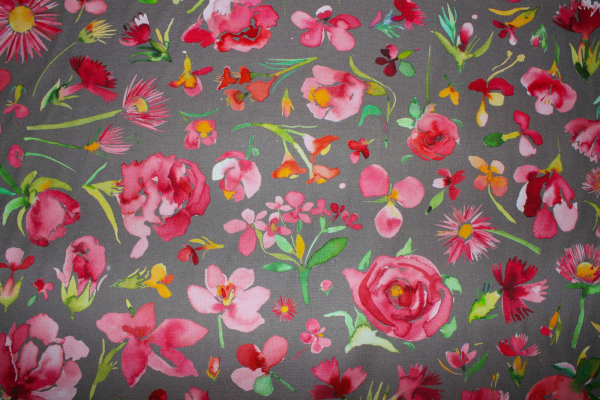 Canvas/Dekostoff Aquarellblumen grau  (10 cm)