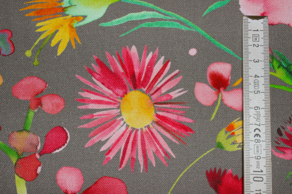 Canvas/Dekostoff Aquarellblumen grau  (10 cm)