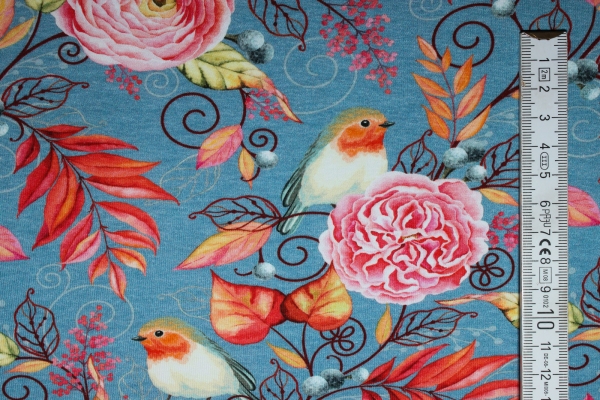 Jersey "Rotkehlchen Rosen" blaugrau (10 cm)