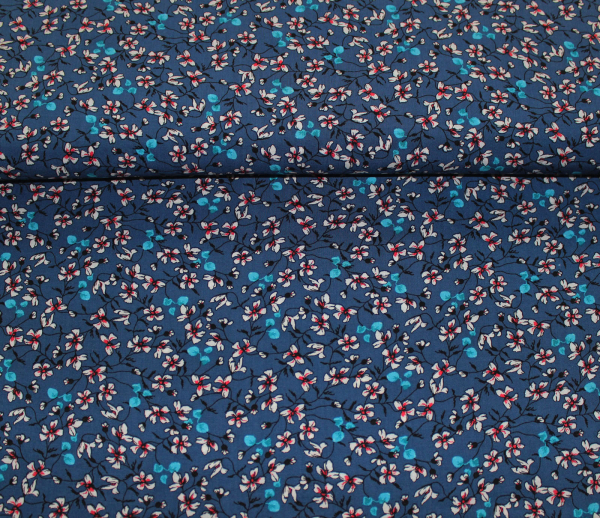 Viskose-Druck "Blümchen" blau (10 cm)