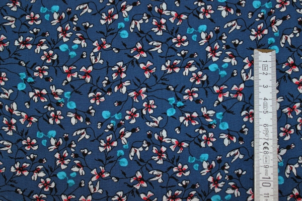 Viskose-Druck "Blümchen" blau (10 cm)
