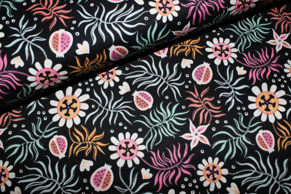 Designer- Baumwollstoff Tropical Garden schwarz (10 cm)