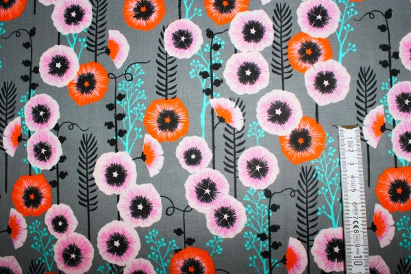 Designerbaumwolle Hollyhocks Grey (10 cm)