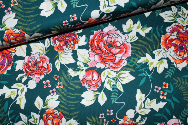 Designerbaumwollstoff Everblooming Camelias Aglow (10 cm)