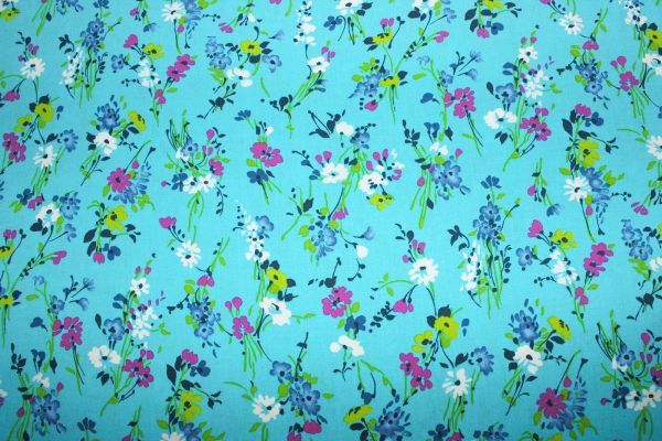 Viskose-Druck "Blumen" helltürkis (10 cm)