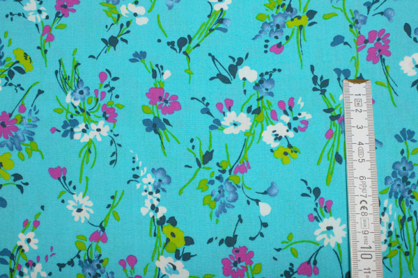 Viskose-Druck "Blumen" helltürkis (10 cm)