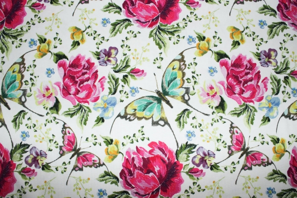 Jersey Blumen und Schmetterlinge weiß (10 cm)