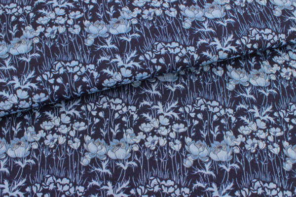Designerbaumwollstoff Blumenwiese nachtblau  (10 cm)