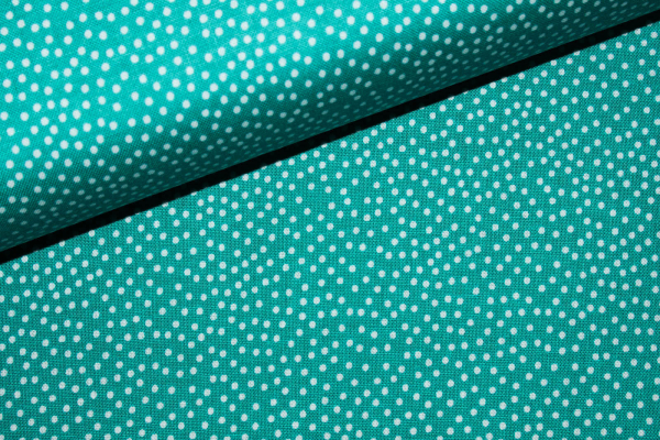 Designerbaumwolle Garden Pindot grünpetrol/weiß (10 cm)