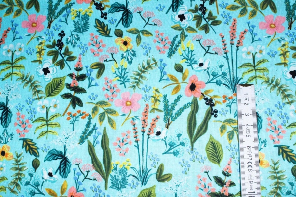 Designer- Baumwollstoff Herb Garden hellblau (10 cm)