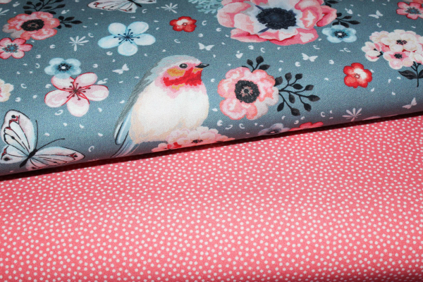 Baumwollstoff Rotkehlchen grau (10 cm)