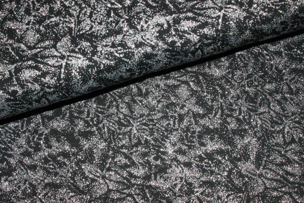 Designerbaumwollstoff Fairy Frost silbermetallic/ schwarz (10 cm)