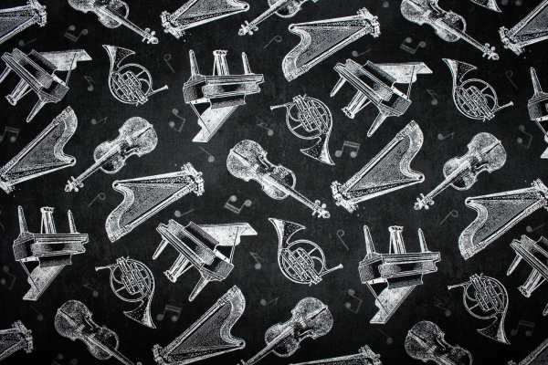 Designerbaumwolle Instrumente-Vintage Style schwarz (10 cm)