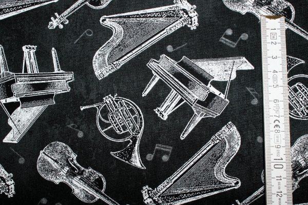 Designerbaumwolle Instrumente-Vintage Style schwarz (10 cm)