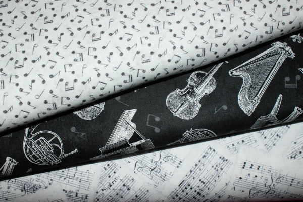 Designerbaumwolle Instrumente-Vintage Style schwarz (10 cm)