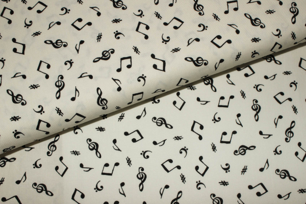 Designerbaumwolle Noten naturweiß/schwarz (10 cm)