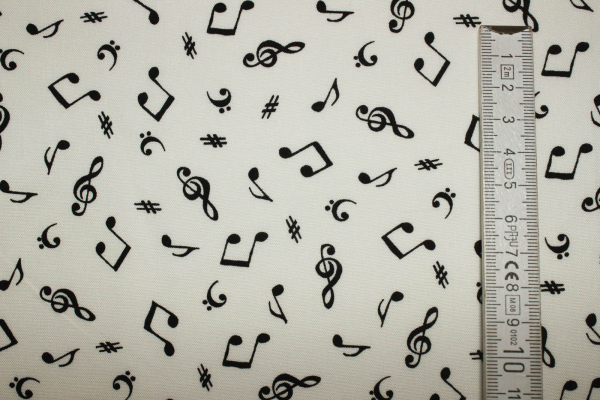 Designerbaumwolle Noten naturweiß/schwarz (10 cm)