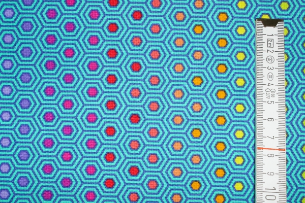 Designerbaumwolle Tula Pink Hexy rainbow peacock (10 cm)