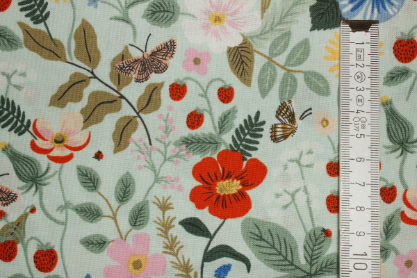 Designer- Baumwollstoff Strawberry Fields mint (10 cm)