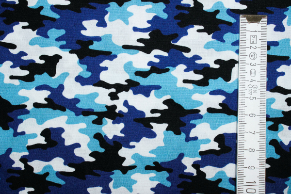 Baumwollstoff Camouflage blau/weiß/schwarz (10 cm)