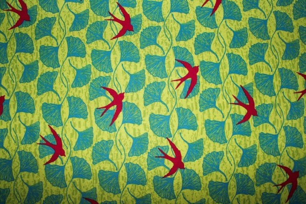 Designer-Baumwollstoff Norma Rose - Songbirds grün (10 cm)