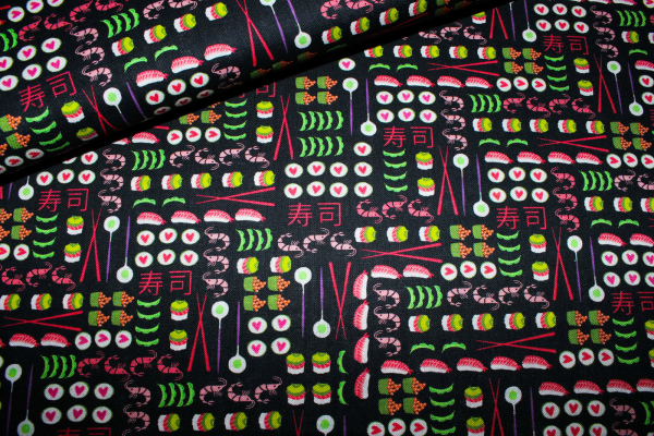Designerbaumwolle I love Sushi schwarz (10 cm)