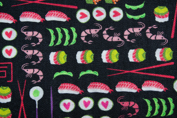 Designerbaumwolle I love Sushi schwarz (10 cm)