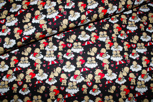 Baumwollstoff Engel & Teufel schwarz (10 cm)