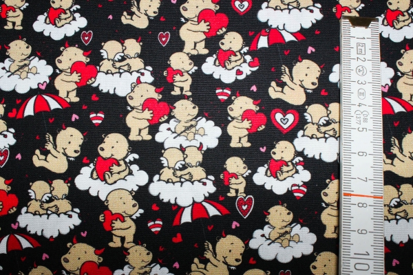 Baumwollstoff Engel & Teufel schwarz (10 cm)