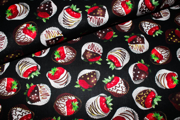 Designerbaumwollstoff Strawberry Delight Black (10 cm)