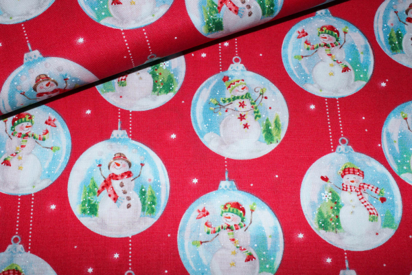 Designer-Baumwollstoff Snowglobes Red (10 cm)