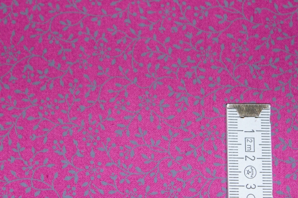 Baumwollstoff Blätterranken pink/grau (10 cm)