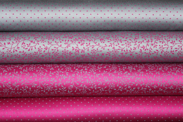 Baumwollstoff Blätterranken pink/grau (10 cm)