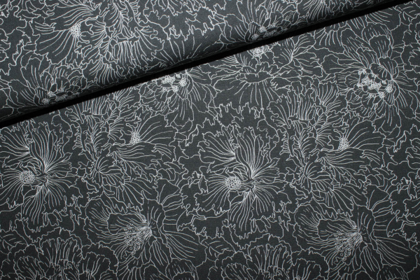 Baumwolle Emilie Flowers dunkelgrau (10 cm)