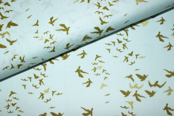 Designerbaumwollstoff Birds in light blue metallic (10 cm)