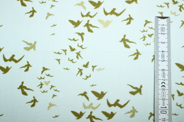 Designerbaumwollstoff Birds in light blue metallic (10 cm)