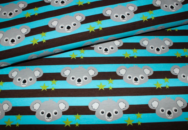 Stretch- Jersey Koala türkis/ braun  (10 cm)