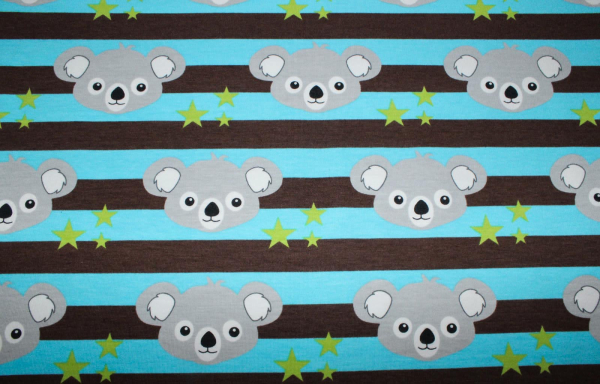 Stretch- Jersey Koala türkis/ braun  (10 cm)
