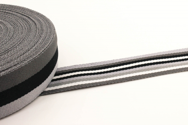 Gurtband Streifen grau/ schwarz/ weiß 40 mm (1 m)