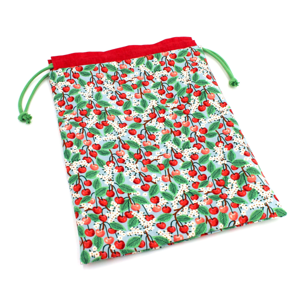 Projektbeutel / Handarbeitsbeutel mit Kordel Cherry Blossom