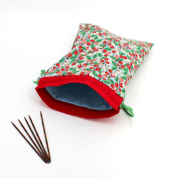 Projektbeutel / Handarbeitsbeutel mit Kordel Cherry Blossom