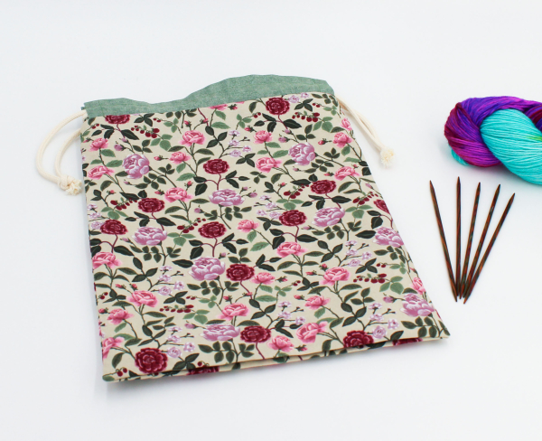 Projektbeutel / Handarbeitsbeutel mit Kordel English Rose