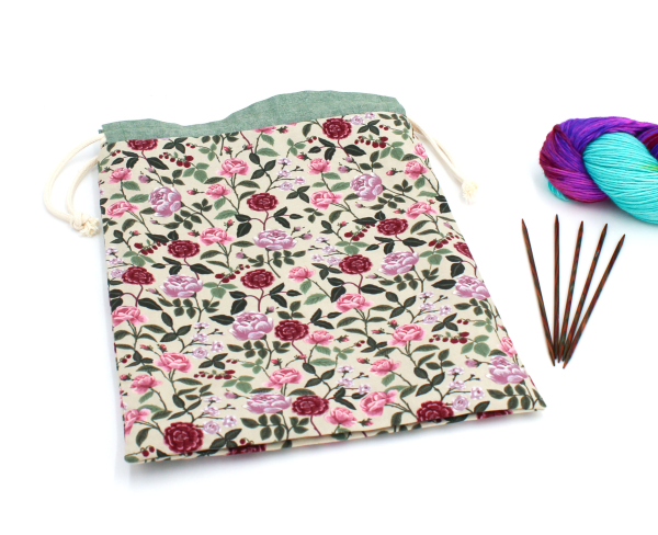 Projektbeutel / Handarbeitsbeutel mit Kordel English Rose