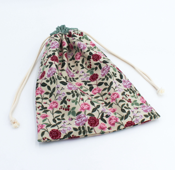 Projektbeutel / Handarbeitsbeutel mit Kordel English Rose