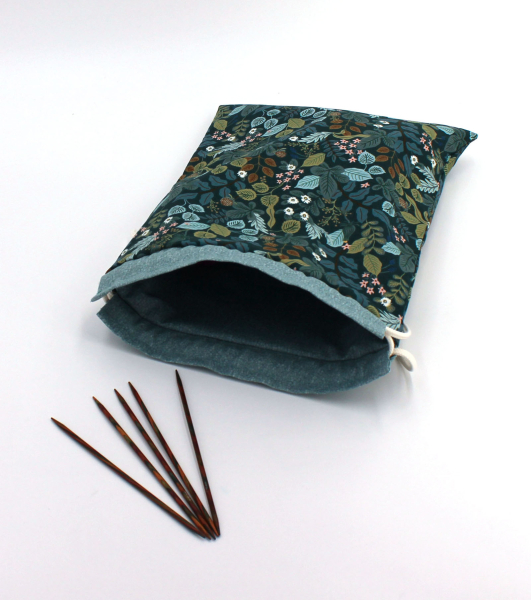 Projektbeutel/ Handarbeitsbeutel mit Kordel Dancing Leaves